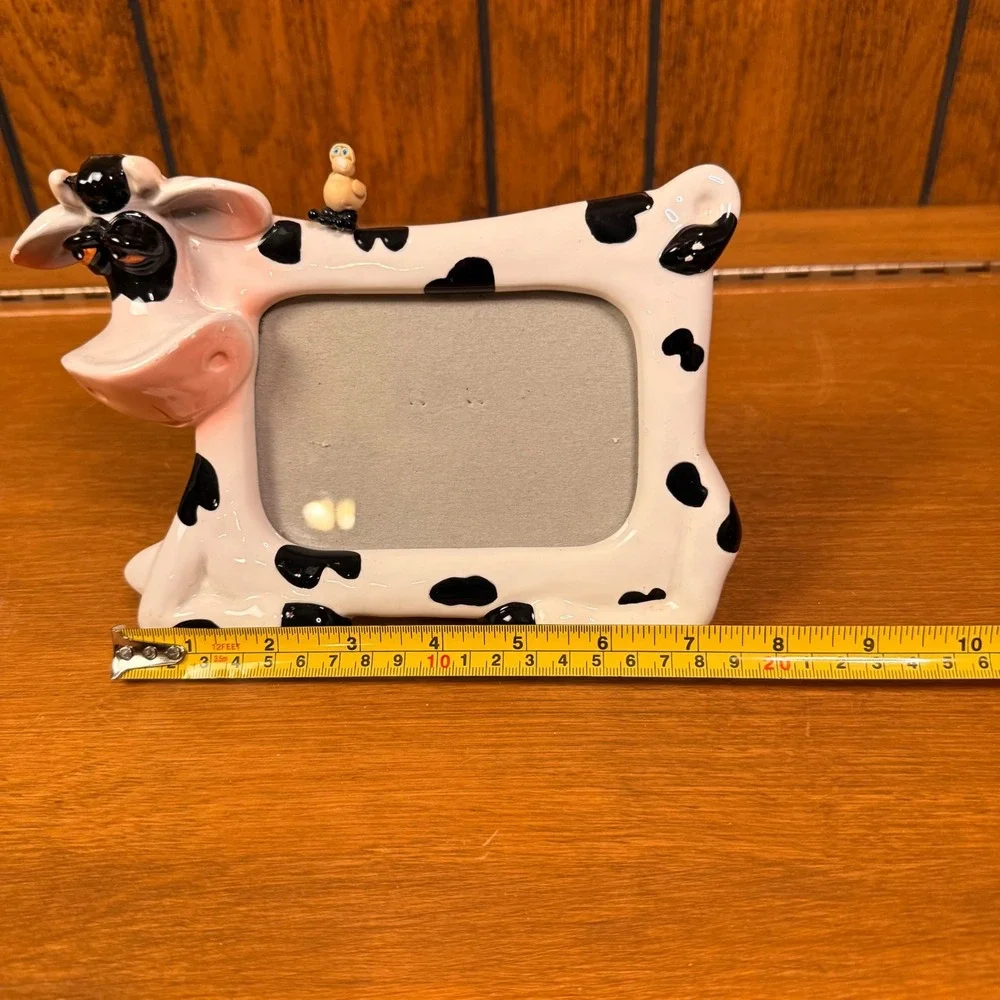 White Black Spotted Cow Bird Ceramic Picture Frame Russ Berrie Retro One Size